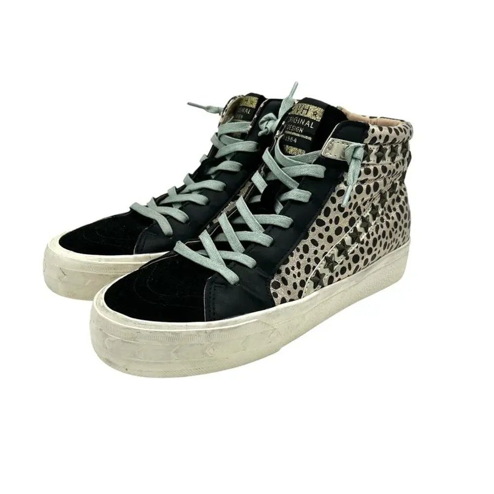 Vintage Havana Mixed-Media High Top Sneakers Size 8 Leopard Black Gold Studded